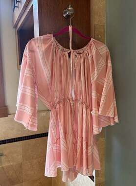 Haute Rogue Pink Striped Flutter Sleeve Smocked Mini Dress- SMALL